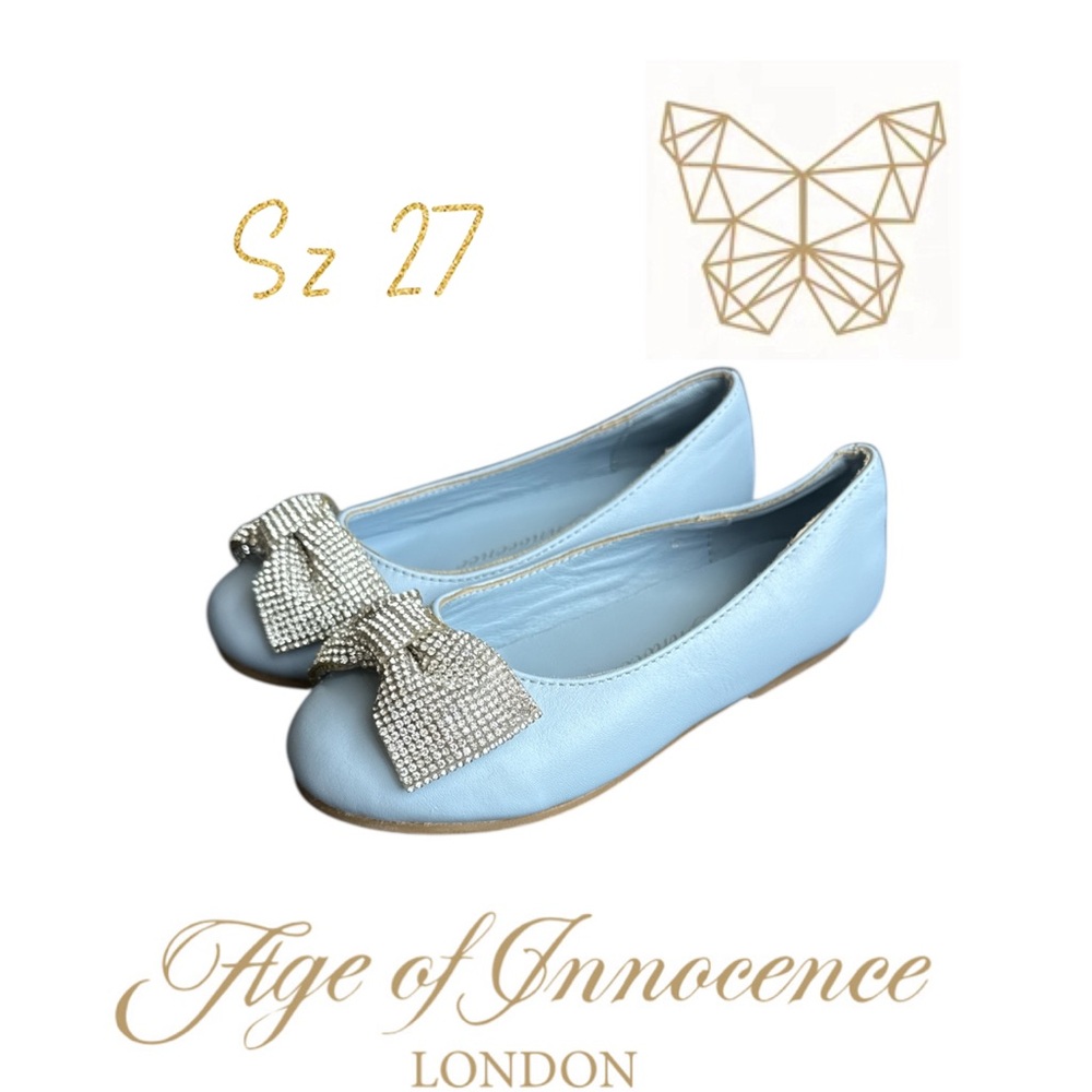 AOI Age Of Innocence sz 27 blue sparkle bow flat shoes